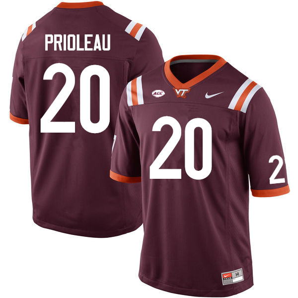 Men #20 P.J. Prioleau Virginia Tech Hokies College Football Jerseys Sale-Maroon